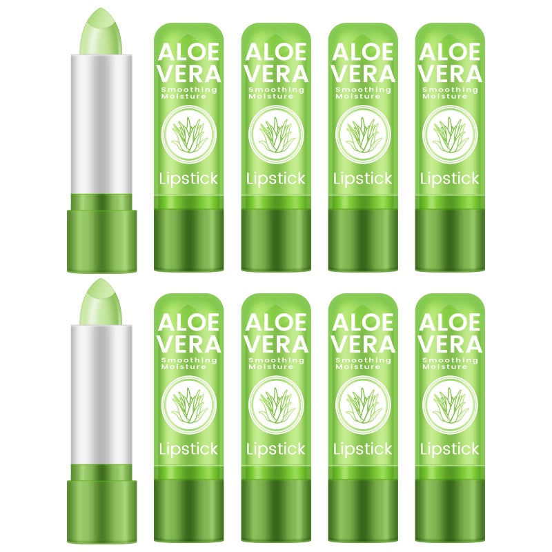 Ownest 10 Pcs Aloe Vera Lip Balm, PH Color Changing Lipstick, Change from Green to Natural Pink, Deep Hydrating Tinted Lip Balm, Daily Lip Moisturizer for Dry Cracked Lips, with Real Aloe Vera - Image 1
